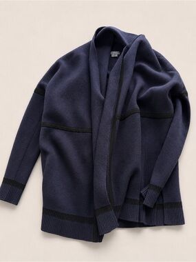 Vince Cashmere Blend Open Cardigan Sweater XS Navy/Black Luxe Minimalist